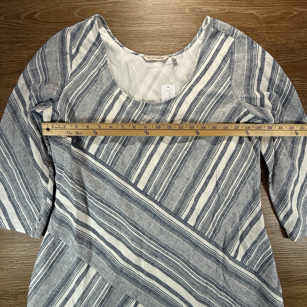Soft Surroundings Linen Dress Women's Medium Blue Stripe 3/4 Sleeve NWT Coastal - Picture 6 of 9